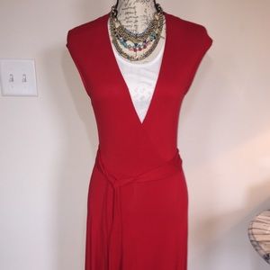 Red jersey knit wrap dress